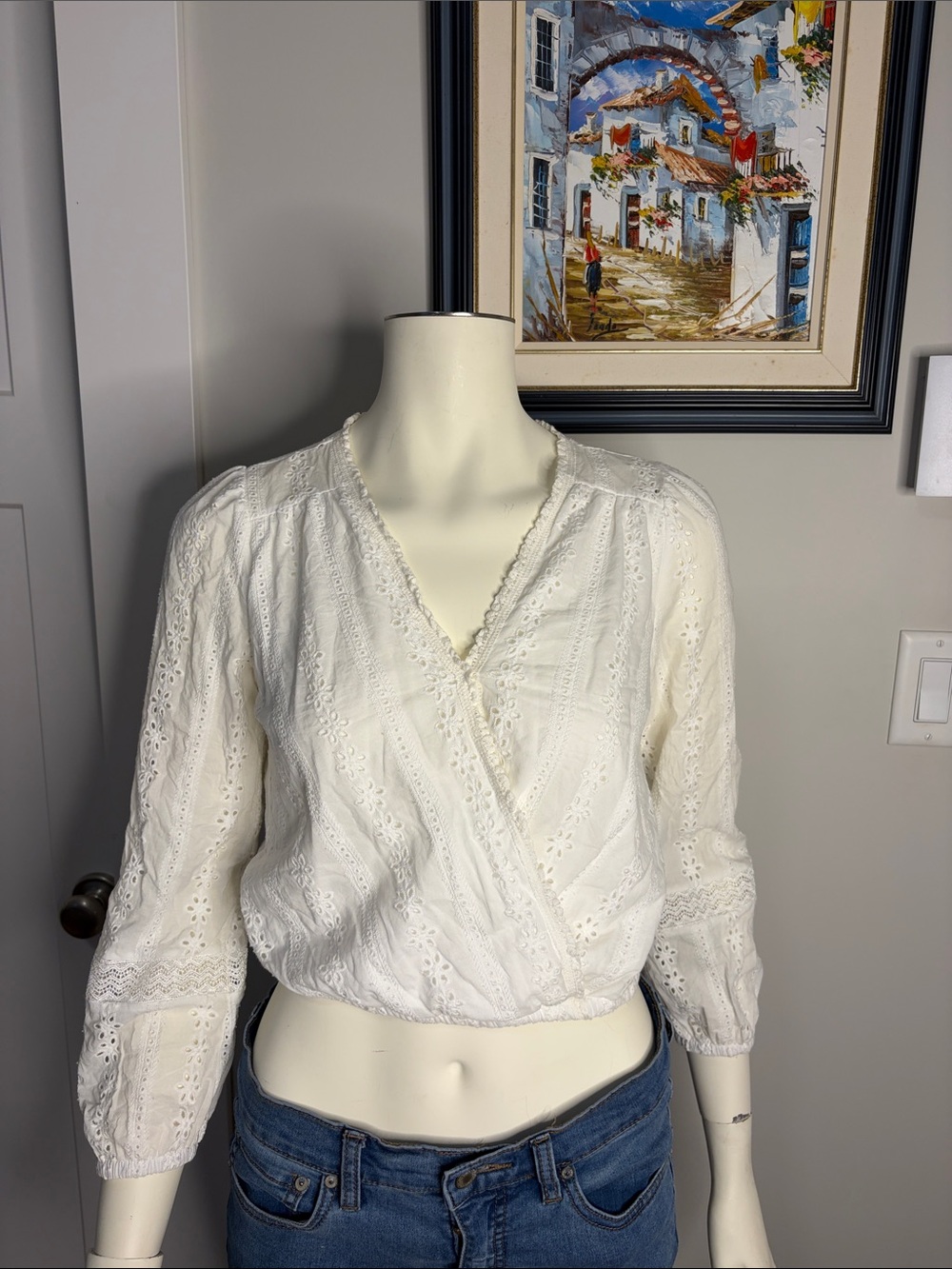 Women's White Eyelet Wrap Blouse